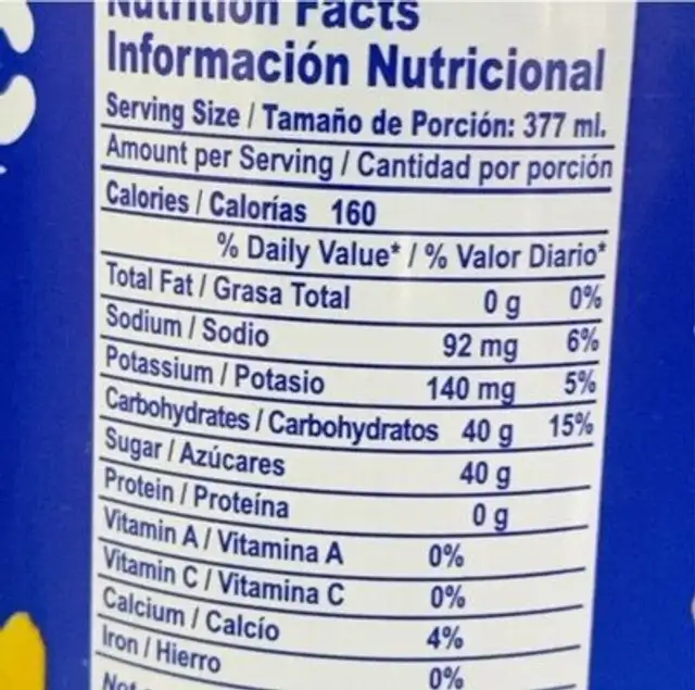 Tompac nutrition facts table