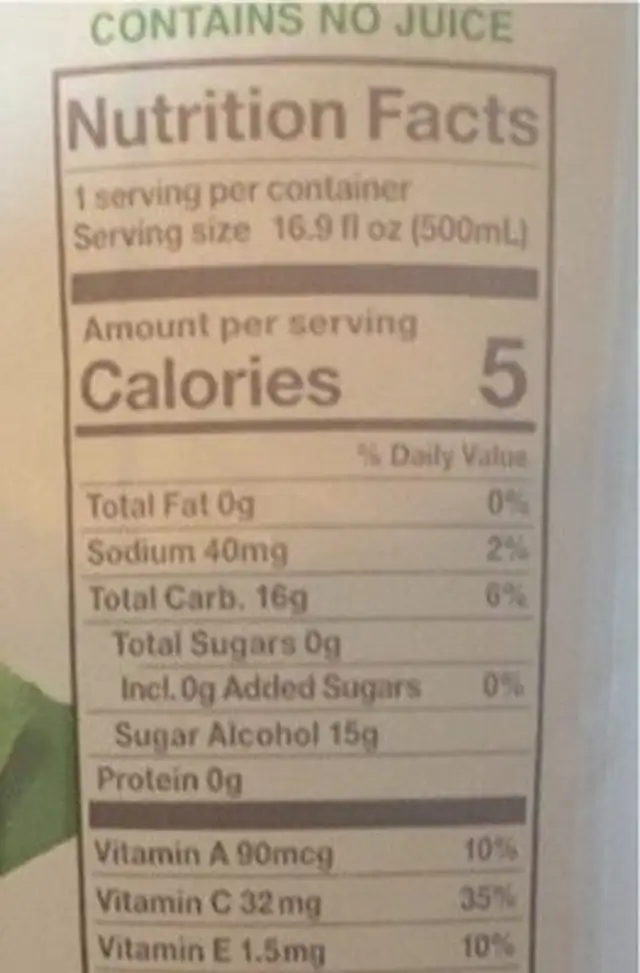 Peach Black tea nutrition facts table