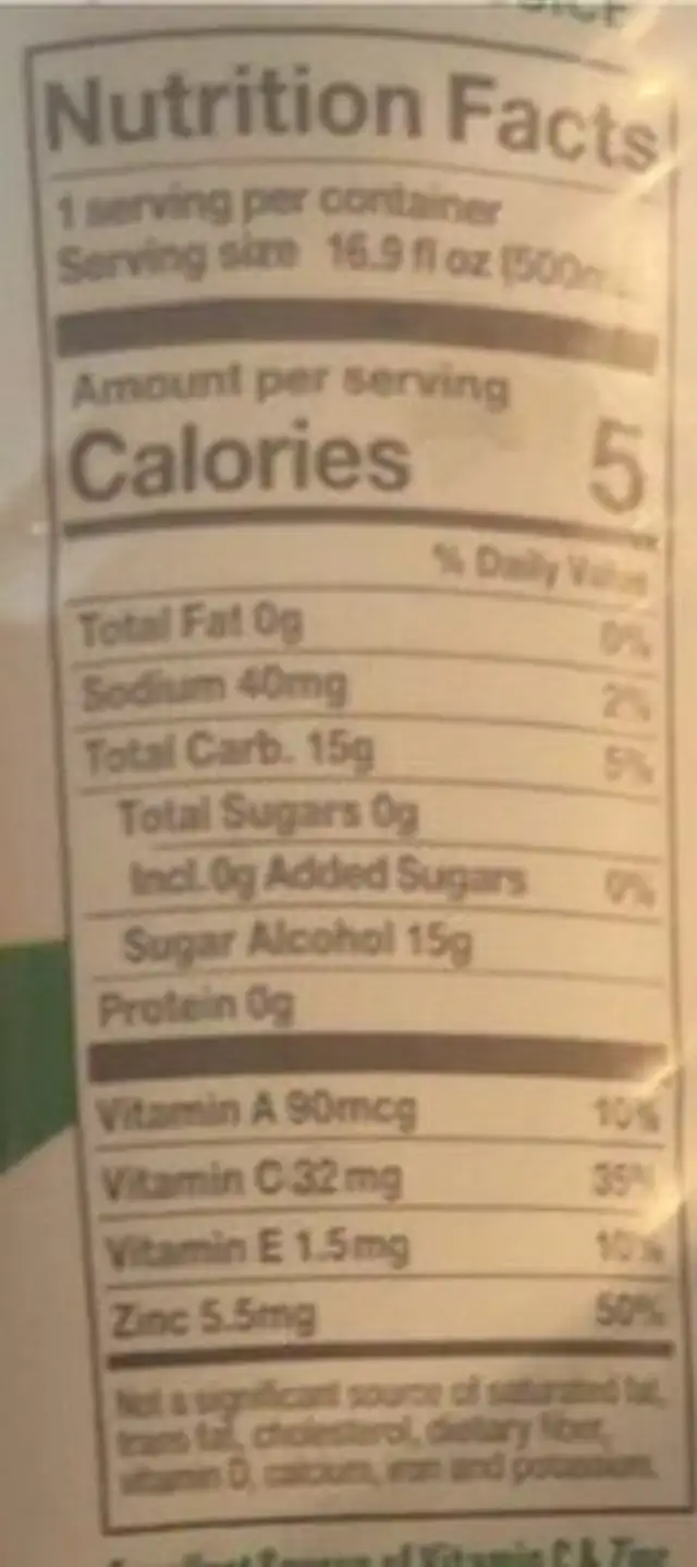 Organic enhanced tea nutrition facts table