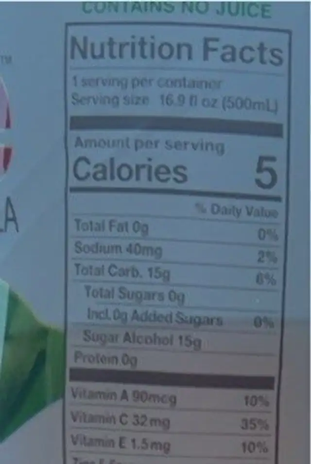 Organic enhanced tea nutrition facts table