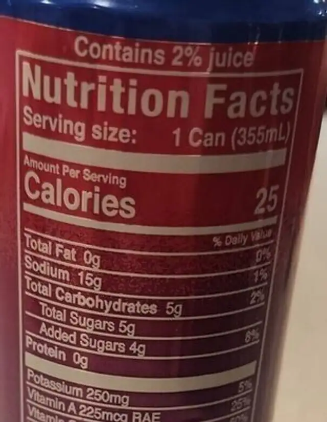 Blue Raspberry Soda nutrition facts table
