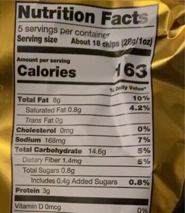 Savoursmiths italian cheese and port potato chips nutrition facts table