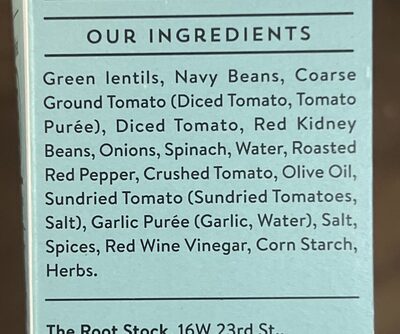 White bean & lentil stew ingredients label