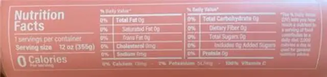 CBD Sparkling Water nutrition facts table