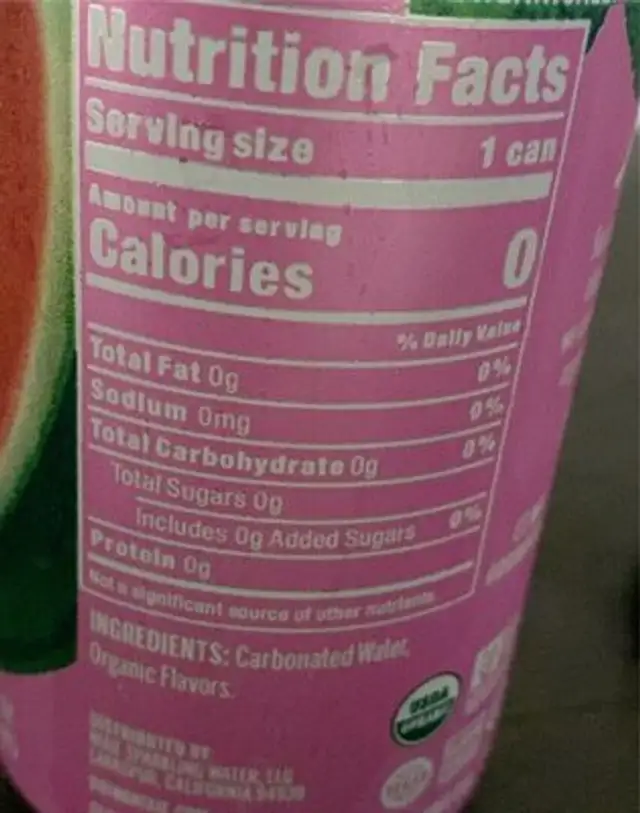 Organic Flavors nutrition facts table