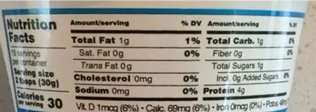 Sour cream nutrition facts table