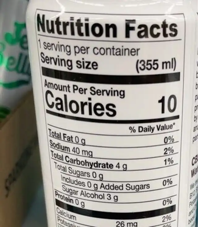 Peach honey sparkling water nutrition facts table