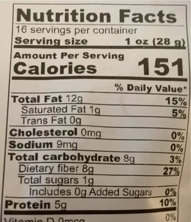 Organic Brown Milled Flax Seeds nutrition facts table