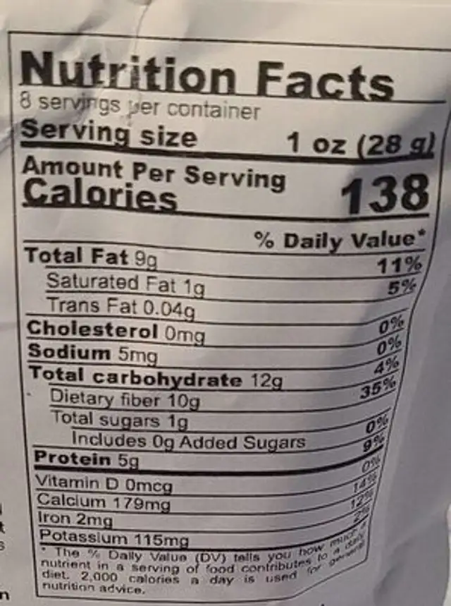 Organic black chia seeds nutrition facts table