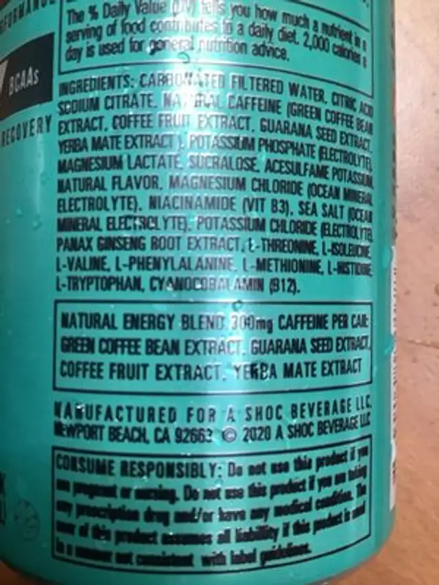 05 Watermelon Energy Drink ingredients label