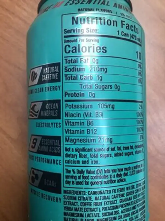 05 Watermelon Energy Drink nutrition facts table