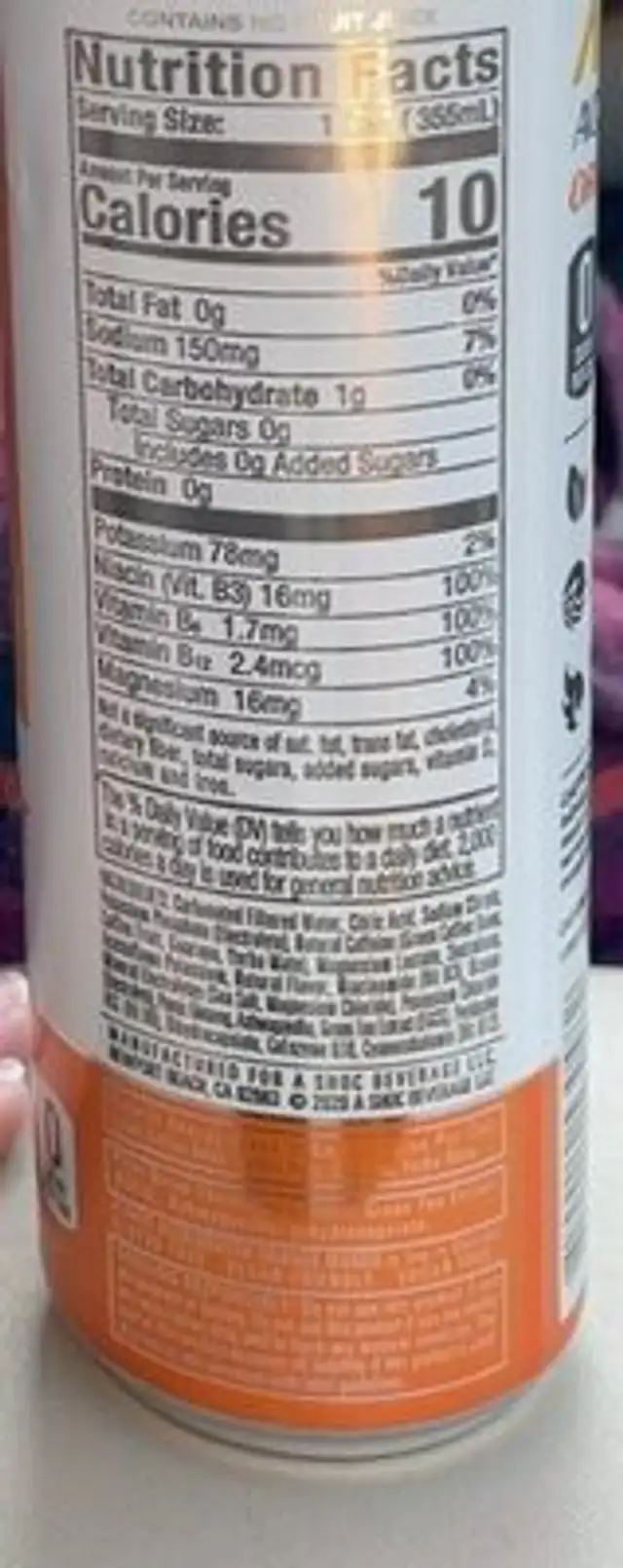 Accelerator orange mango nutrition facts table