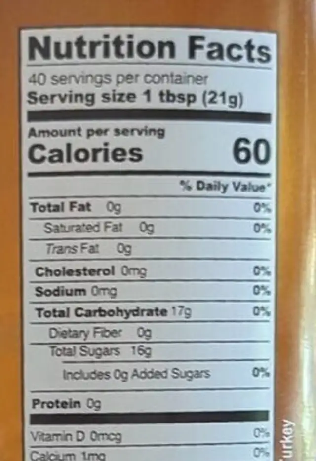 Natural Honeycomb nutrition facts table