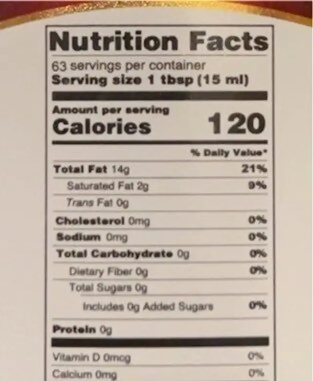 Olive Oil nutrition facts table