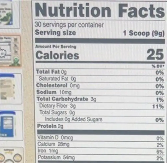 Organic Greens nutrition facts table