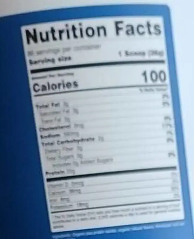 Vanilla organic pea protein nutrition facts table