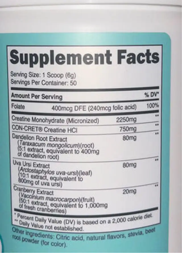 Creatine ingredients label