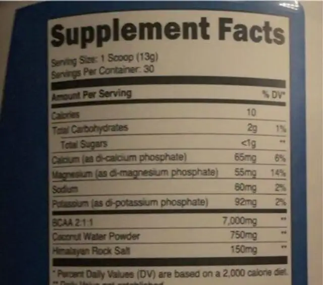 Bcaa nutrition facts table