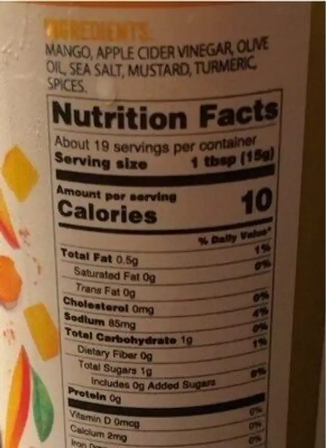 Tangy Mango nutrition facts table