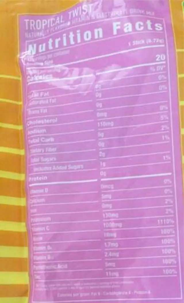 Tropical Twist nutrition facts table