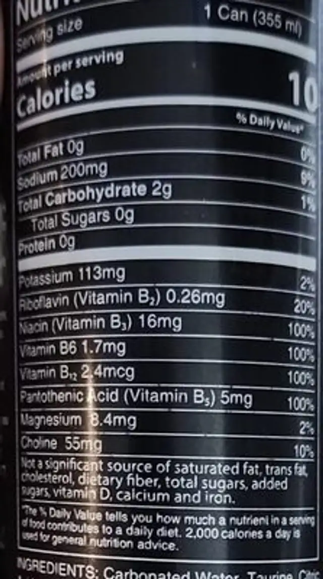 BlakeStar Energy Drink nutrition facts table