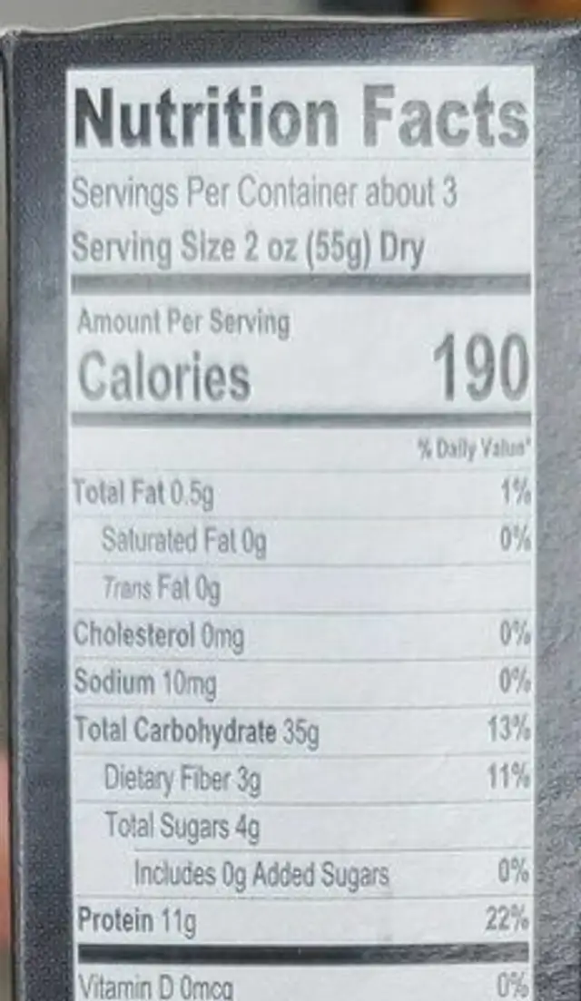 Rice Made with Cauliflower nutrition facts table