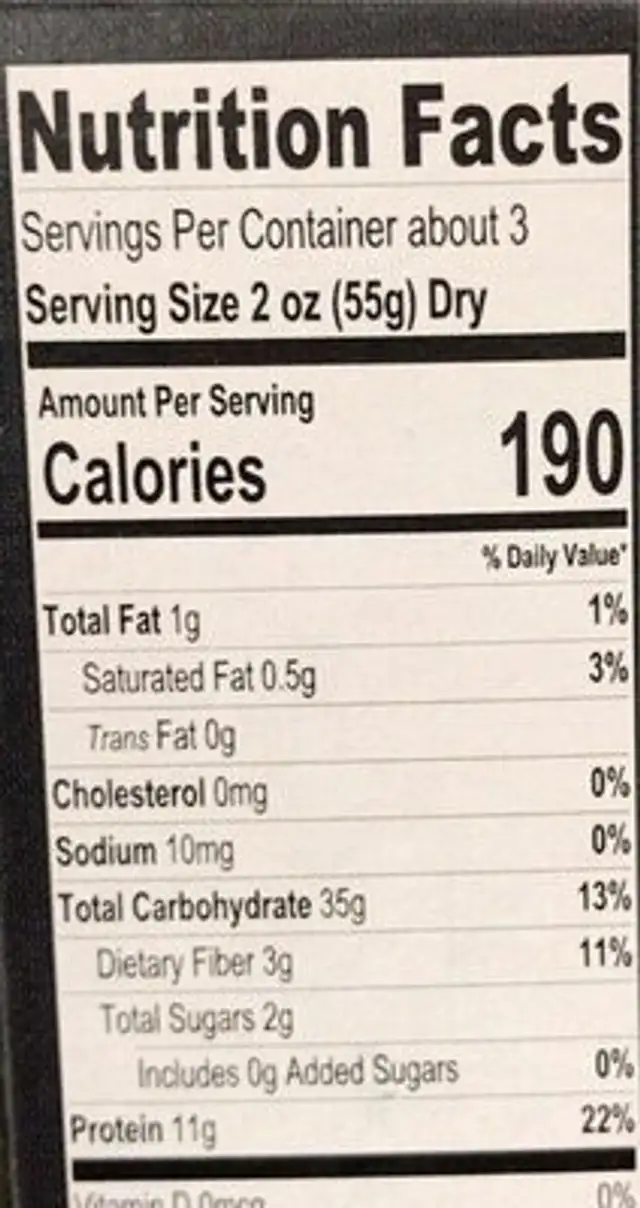 Rice made with cauliflower nutrition facts table
