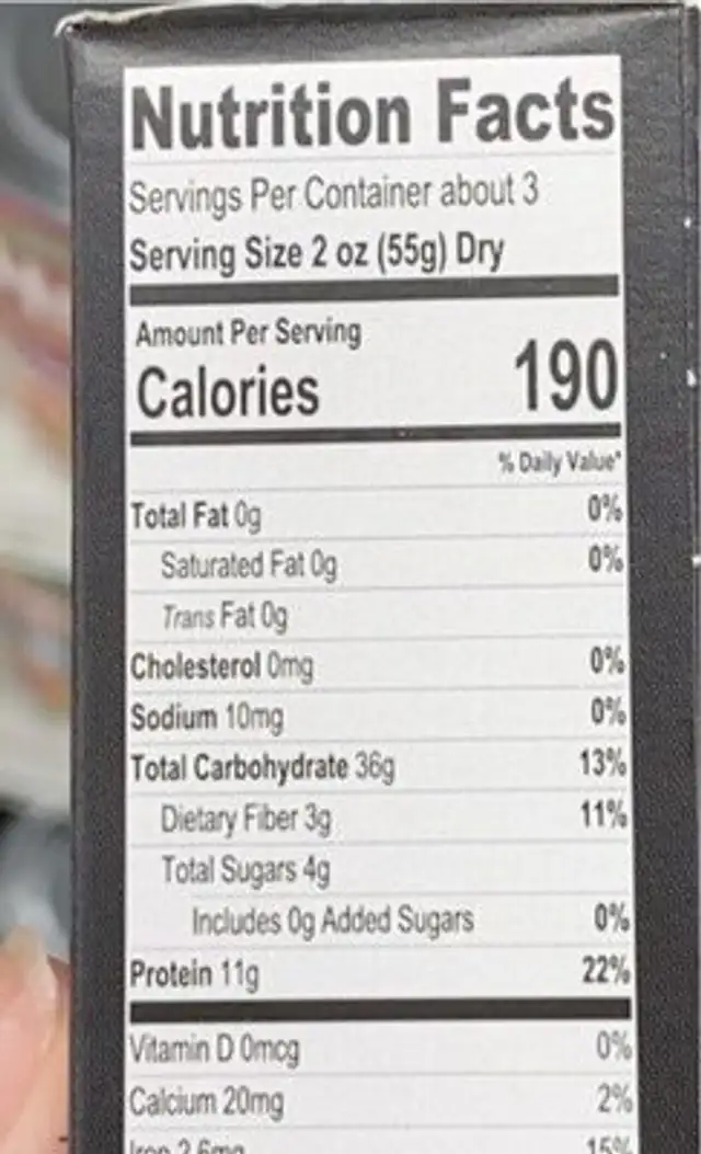Rice made with cauliflower nutrition facts table
