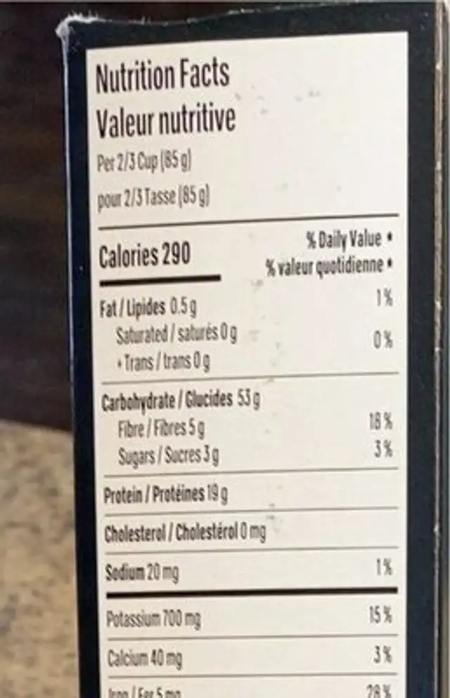 Penne nutrition facts table