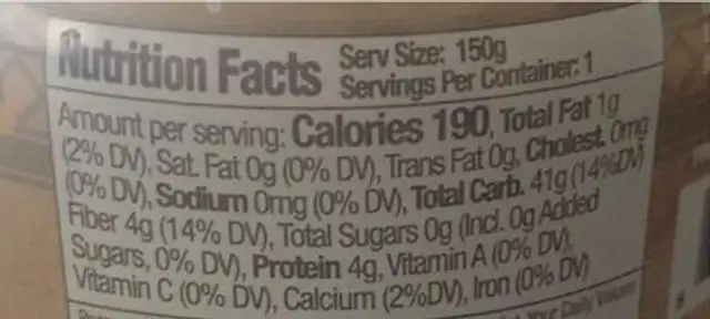 Wild Brown Rice organic nutrition facts table