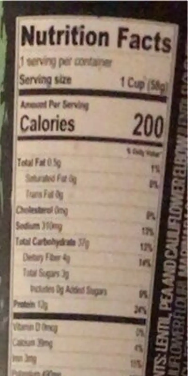 Pasta made with cauliflower nutrition facts table