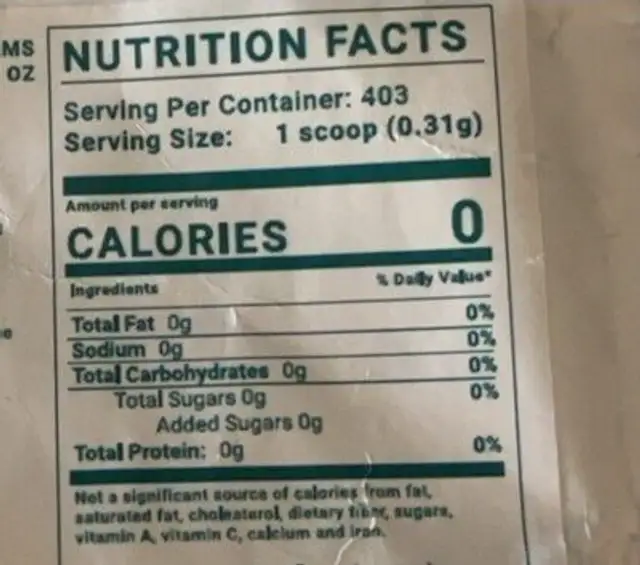 Monkfruit Sweetner nutrition facts table