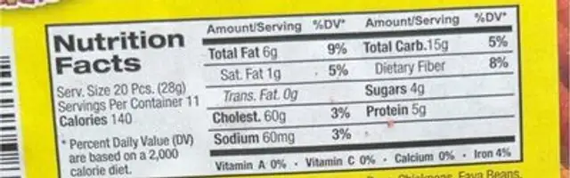Spicy Botana Mix nutrition facts table