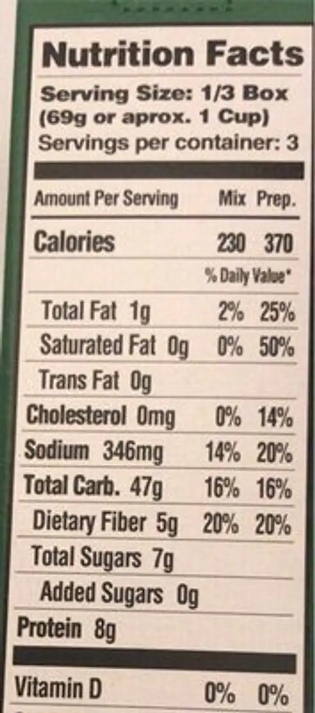 Deluxe Macaroni and Cheese nutrition facts table