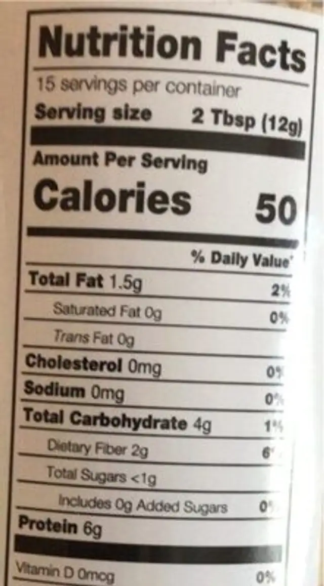 310 PB Powder nutrition facts table