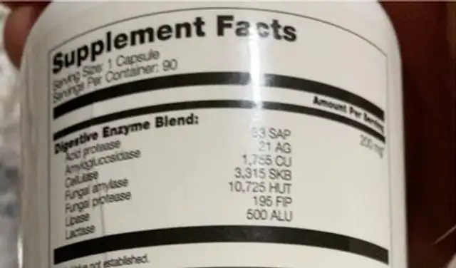 Digestive enzymes nutrition facts table