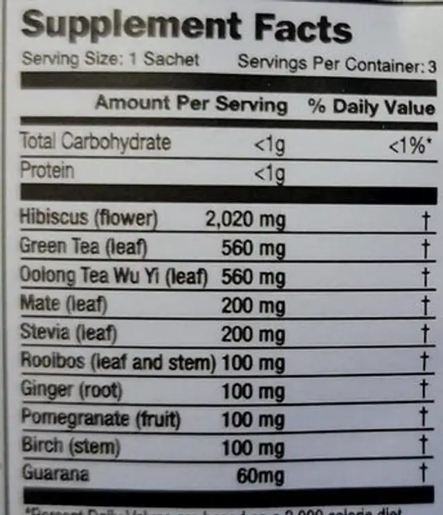 310 detox tea hibiscus nutrition facts table