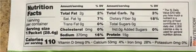 Meal Replacement Shake nutrition facts table