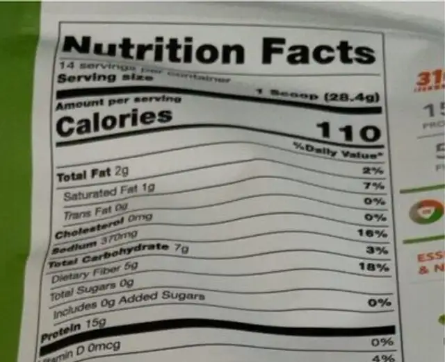 Meal Replacement Shake nutrition facts table