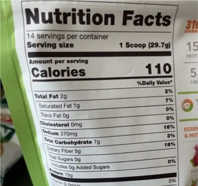 Meal replacement shake nutrition facts table