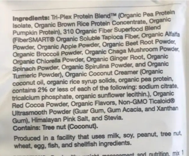 Mocha nutrition facts table