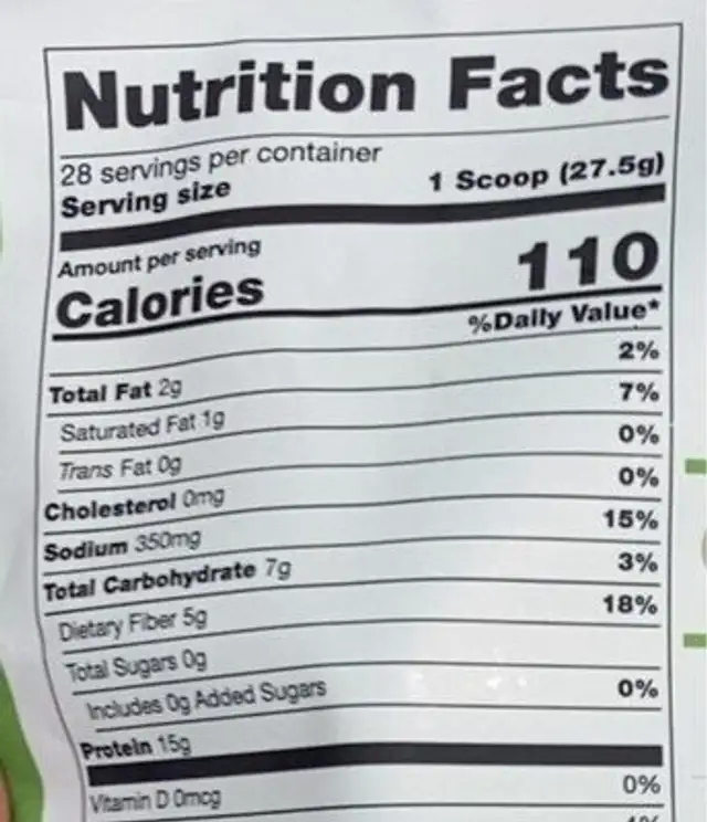 Meal Replacement shake nutrition facts table