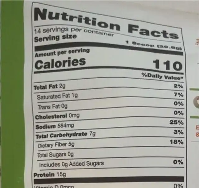 Salted Caramel meal replacement nutrition facts table