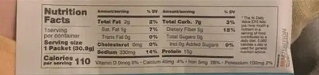 meal replacement shake nutrition facts table