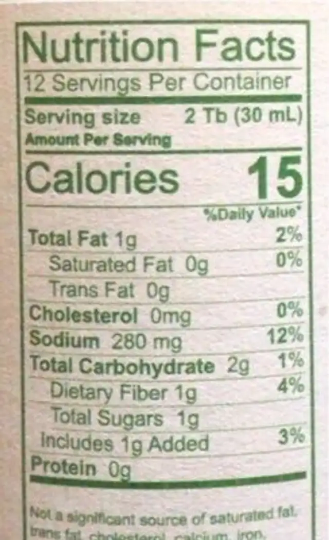 Jalapeño Salsa nutrition facts table