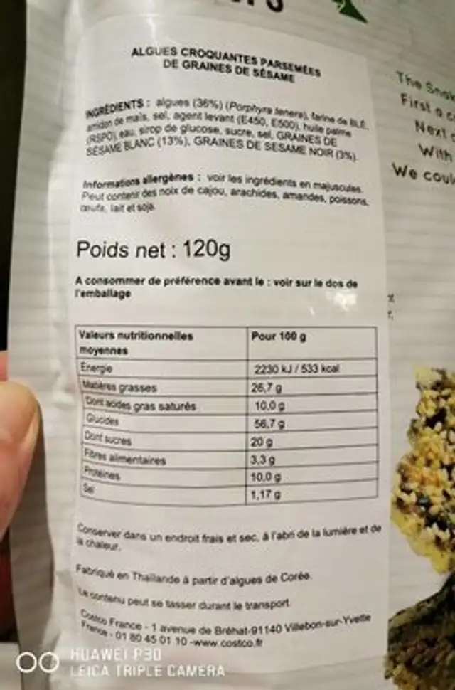 Tempura Crisps nutrition facts table