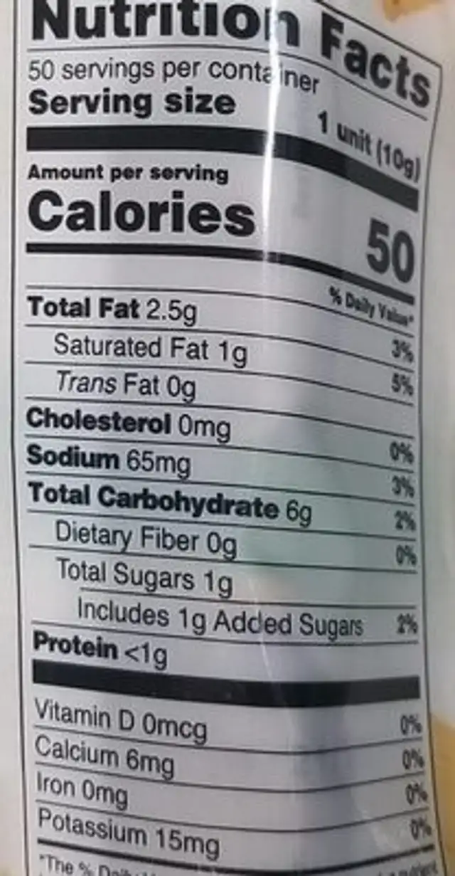 Potato crackers nutrition facts table