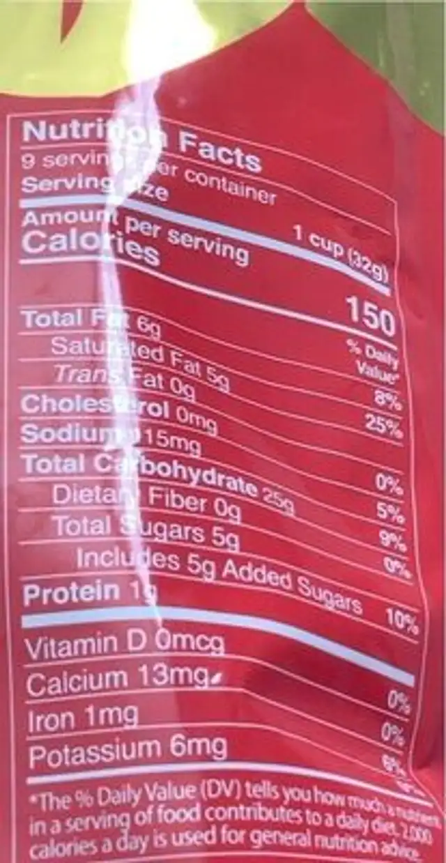 Flavored Taro Coconut Rolls nutrition facts table