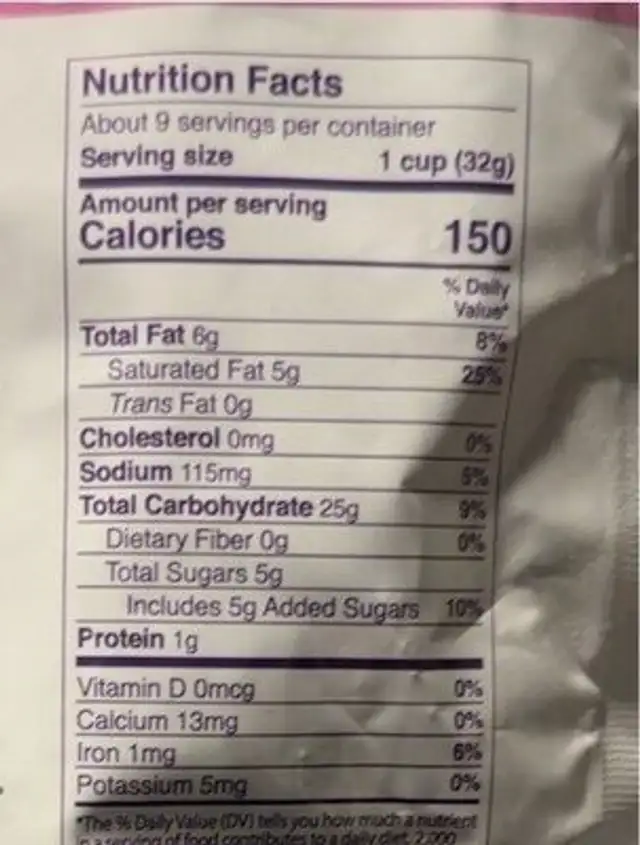 Taro flavor coconut rolls nutrition facts table