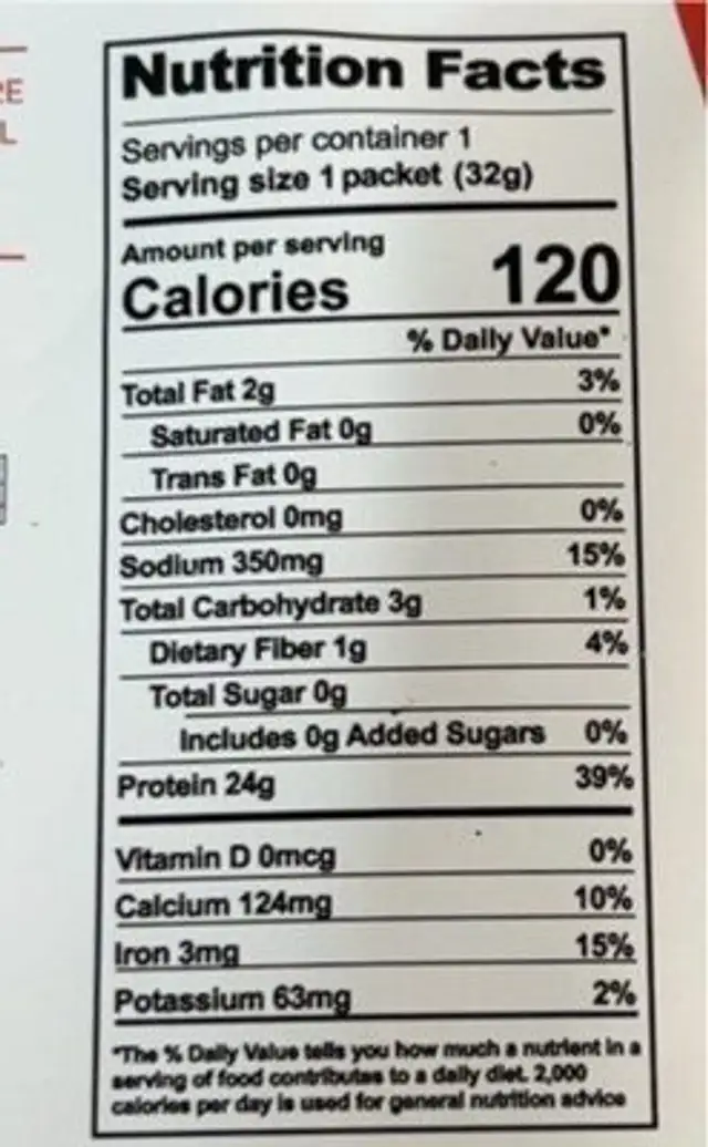 Plant-based Vanilla protein nutrition facts table